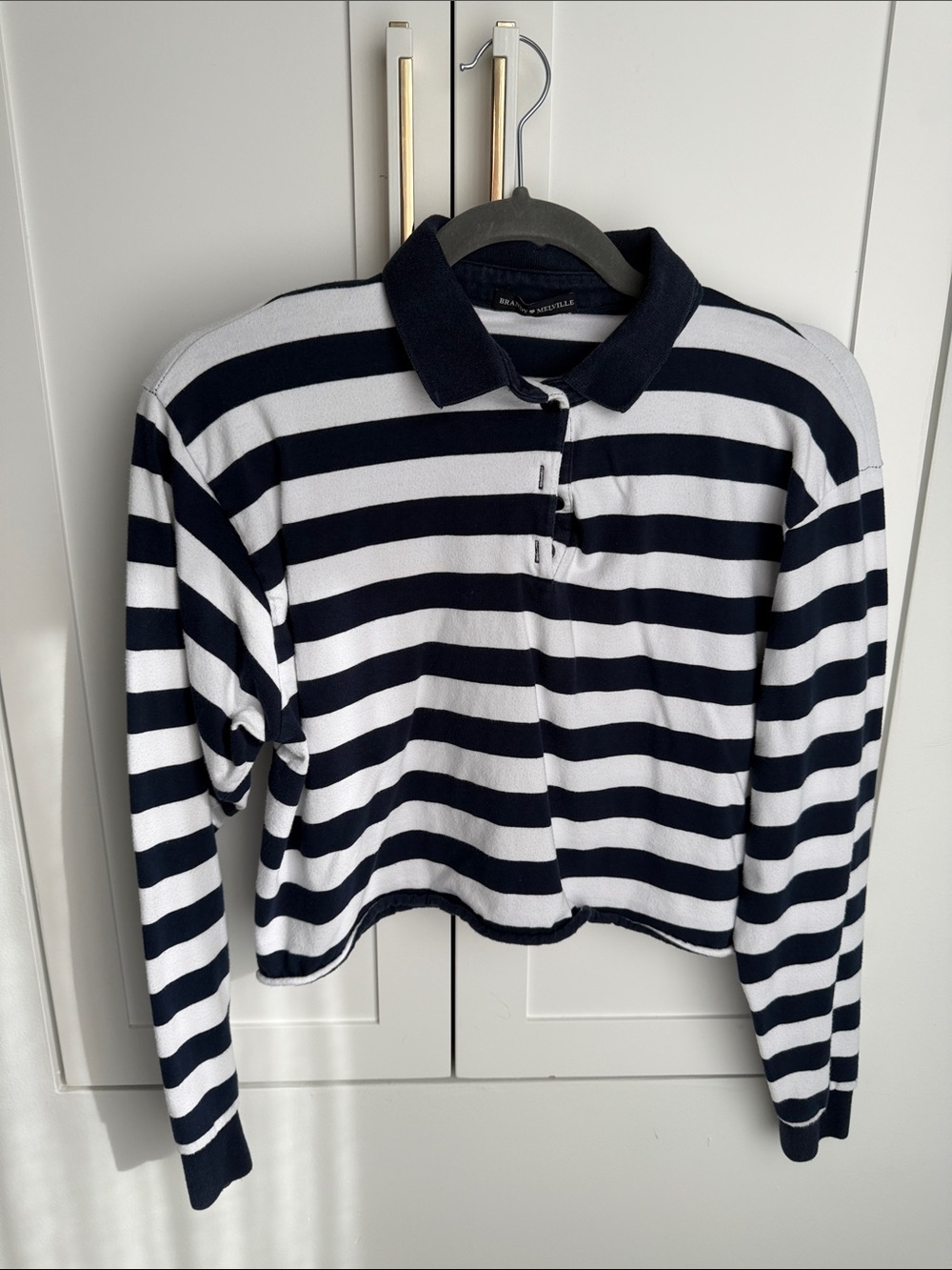 Brandy Melville Striped Navy & White Long-Sleeve Polo Top - One Size